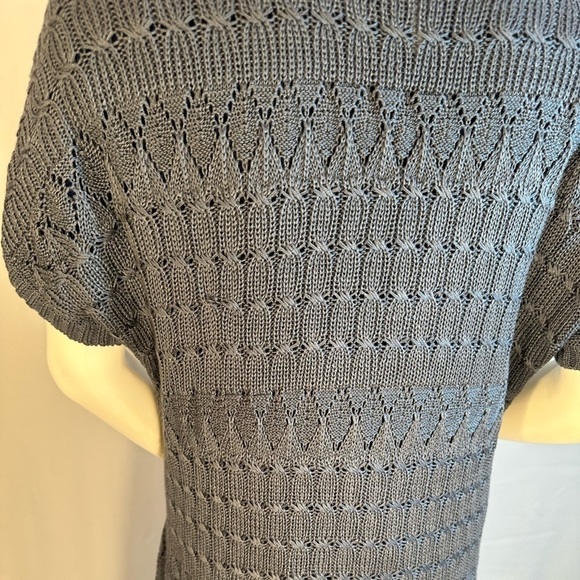 NY Collection Womens Size S Short Sleeve Knit Gray Open Front Duster Sweater - Picture 7 of 10